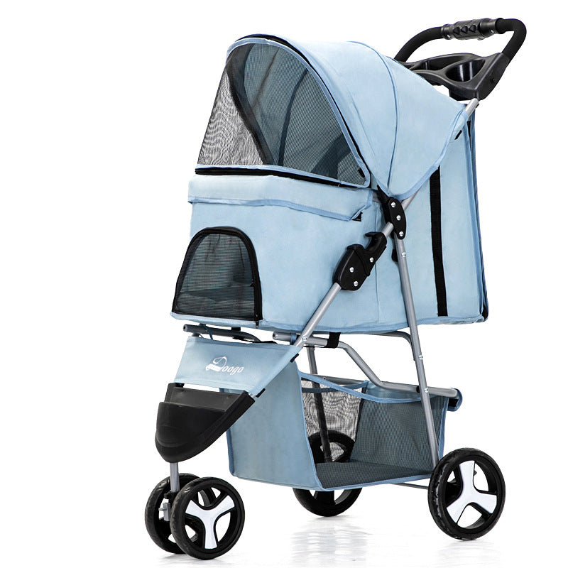 Lightweight Folding Three-Wheeled Pet Stroller - QZ Pets