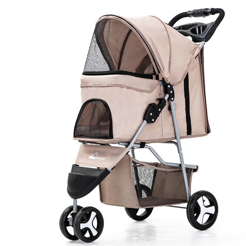 Lightweight Folding Three-Wheeled Pet Stroller - QZ Pets