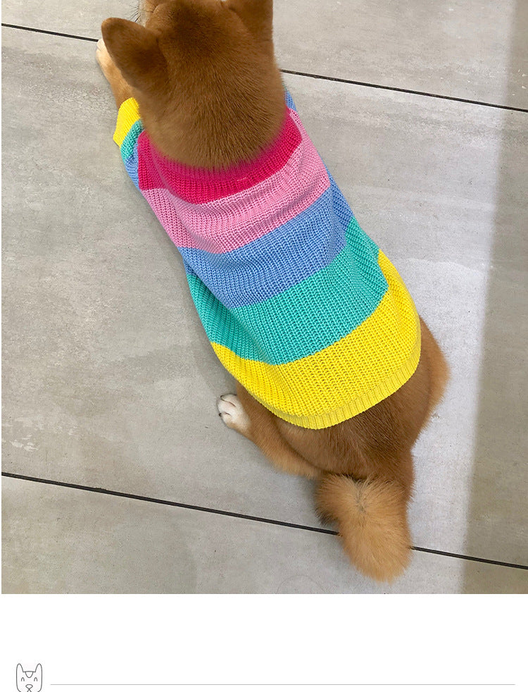 Puppy Knitted Rainbow Sweater - QZ Pets