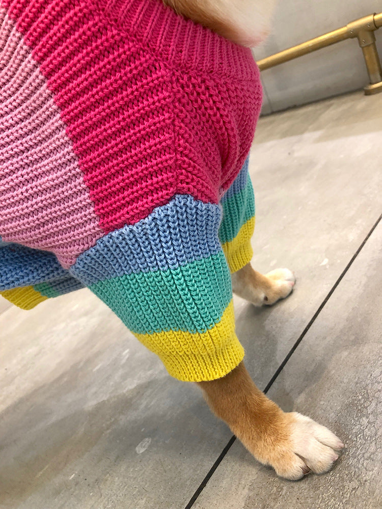 Puppy Knitted Rainbow Sweater - QZ Pets